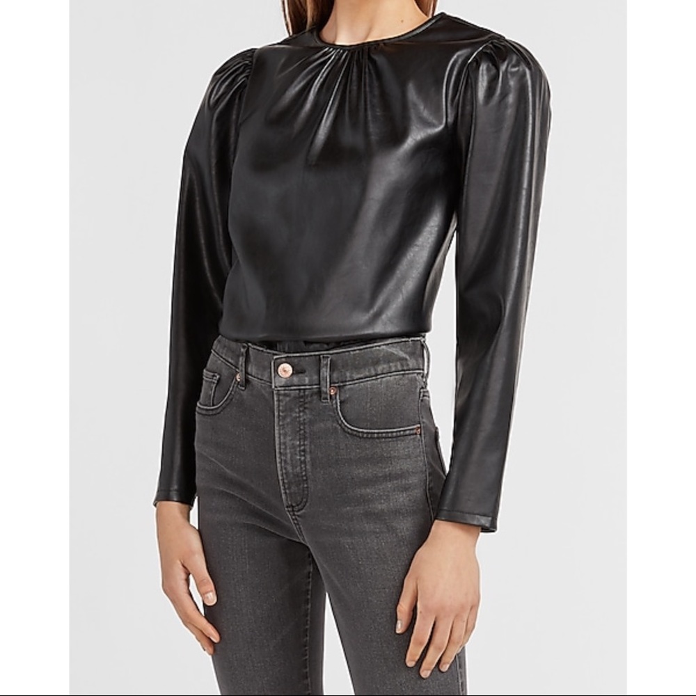 EXPRESS Faux Leather Long Puff Sleeve Top
